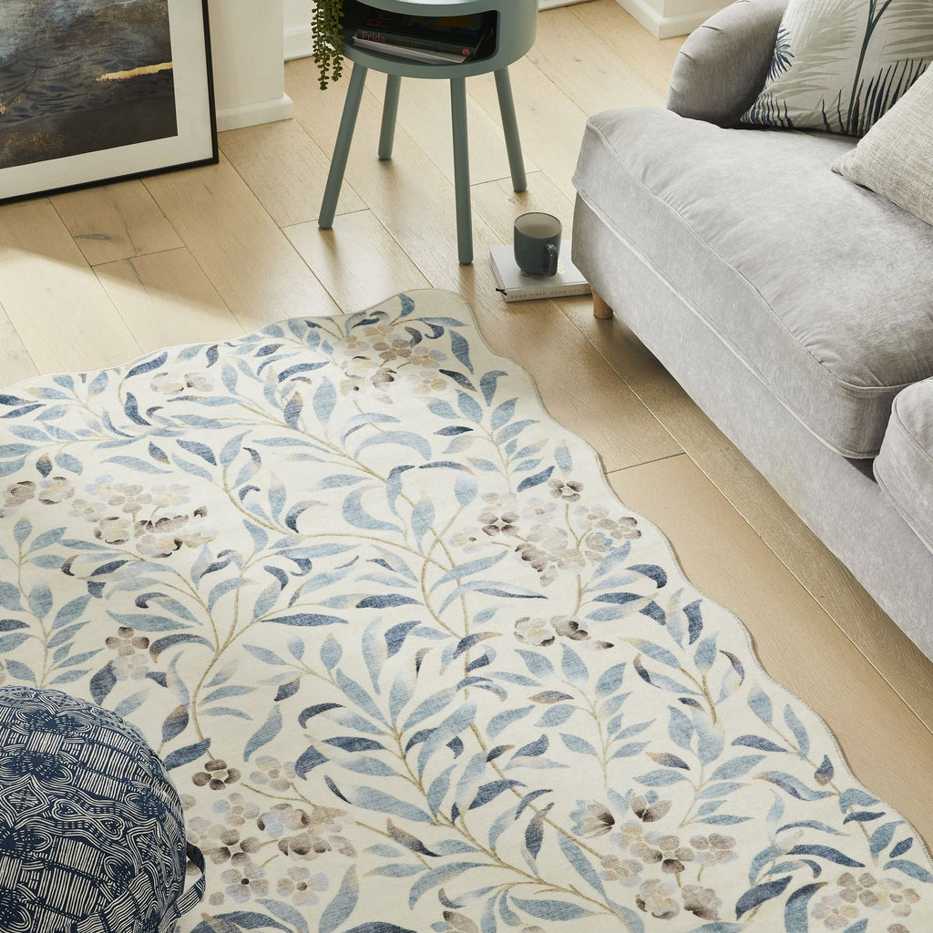 Liberty Washable Floral Ivory Blue Rug