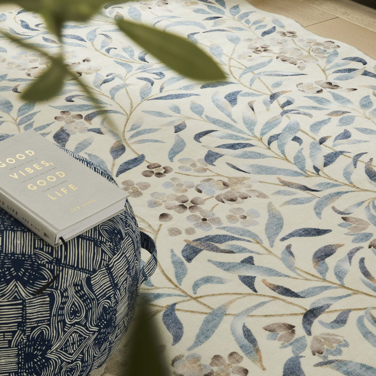 Liberty Washable Floral Ivory Blue Rug