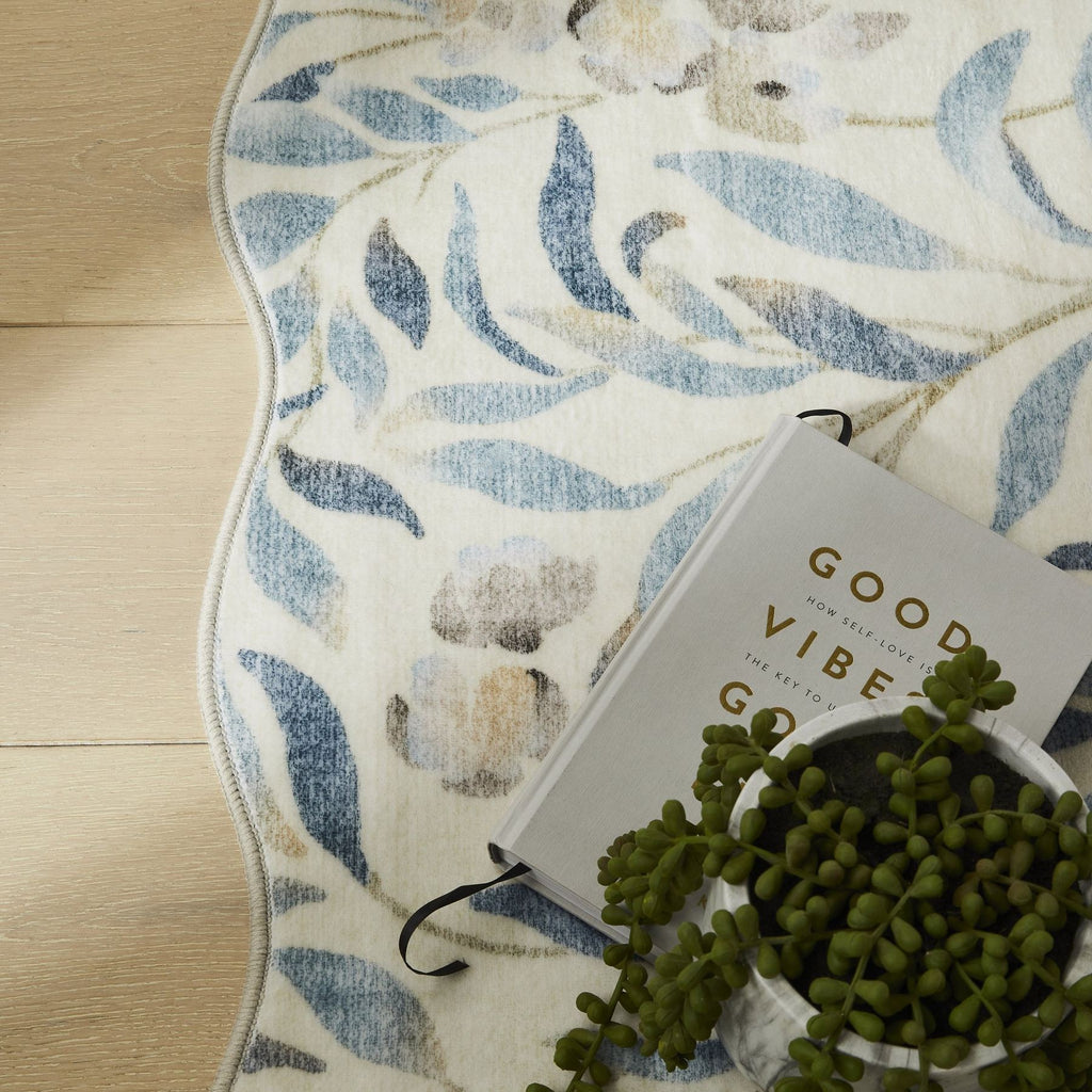 Liberty Washable Floral Ivory Blue Rug