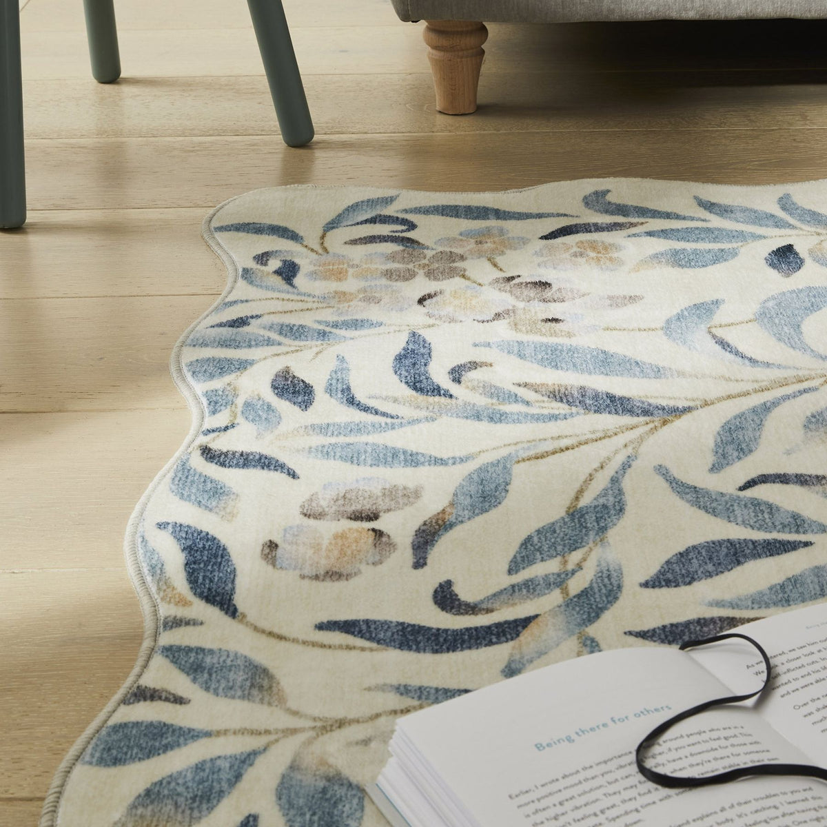 Liberty Washable Floral Ivory Blue Rug