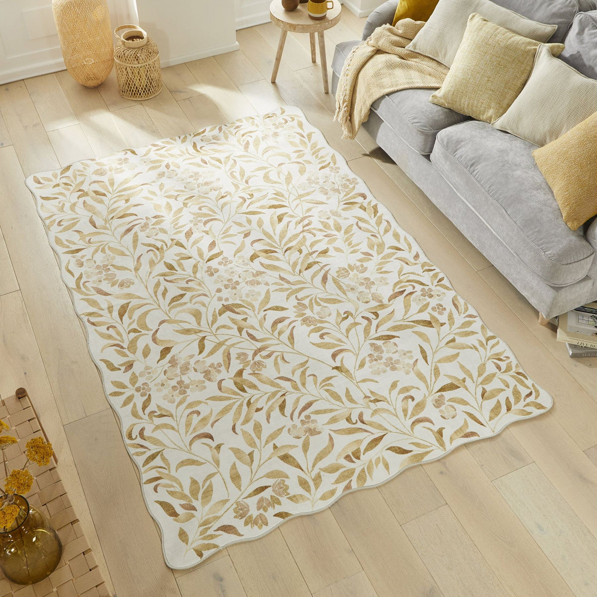 Liberty Washable Floral Ivory Gold Rug