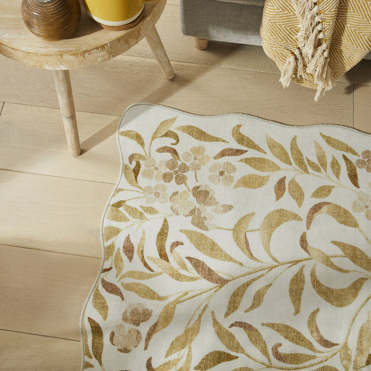 Liberty Washable Floral Ivory Gold Rug