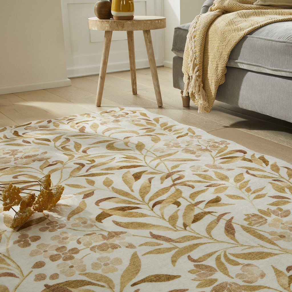 Liberty Washable Floral Ivory Gold Rug