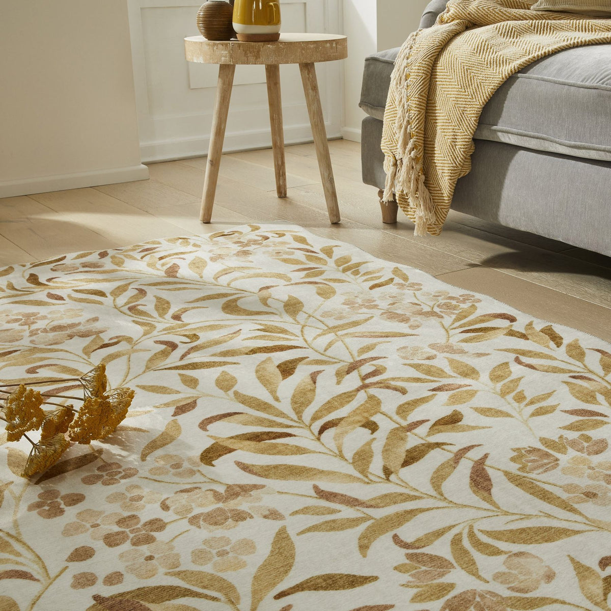 Liberty Washable Floral Ivory Gold Rug