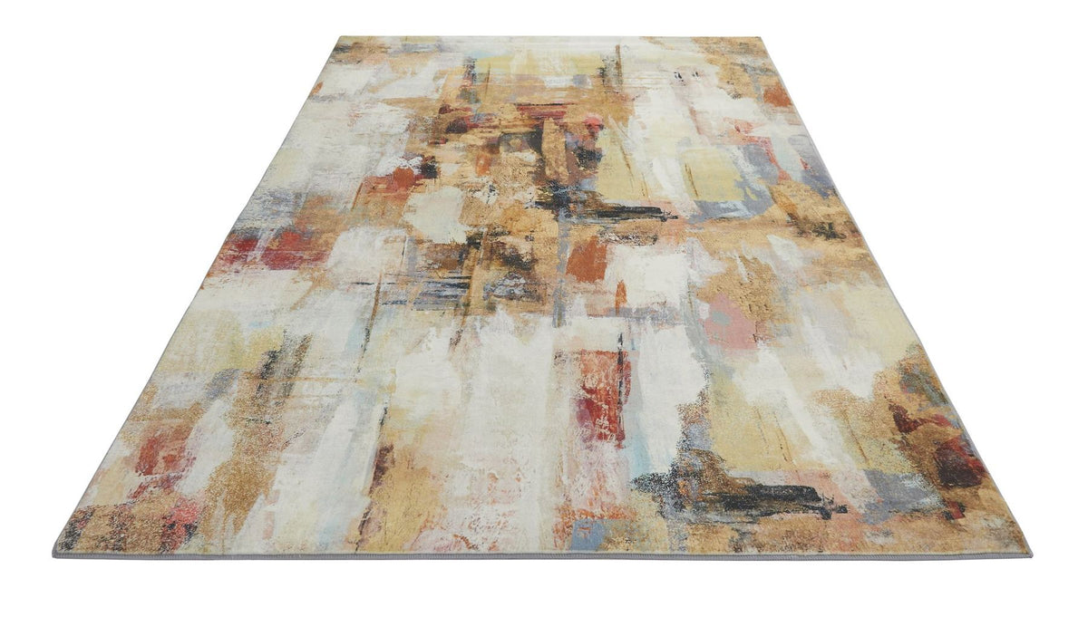 Lux Washable Abstract Beige Multi Rug