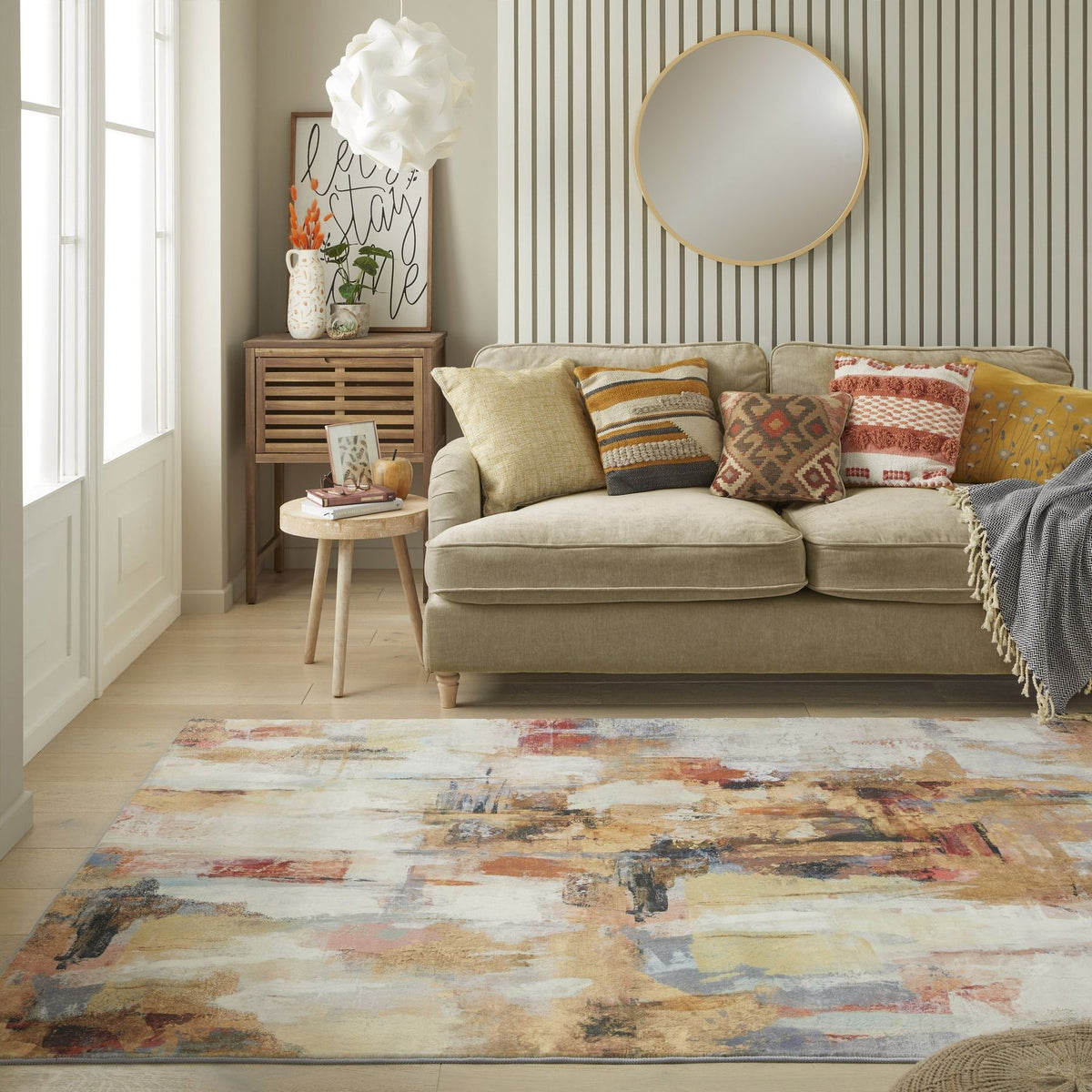 Lux Washable Abstract Beige Multi Rug