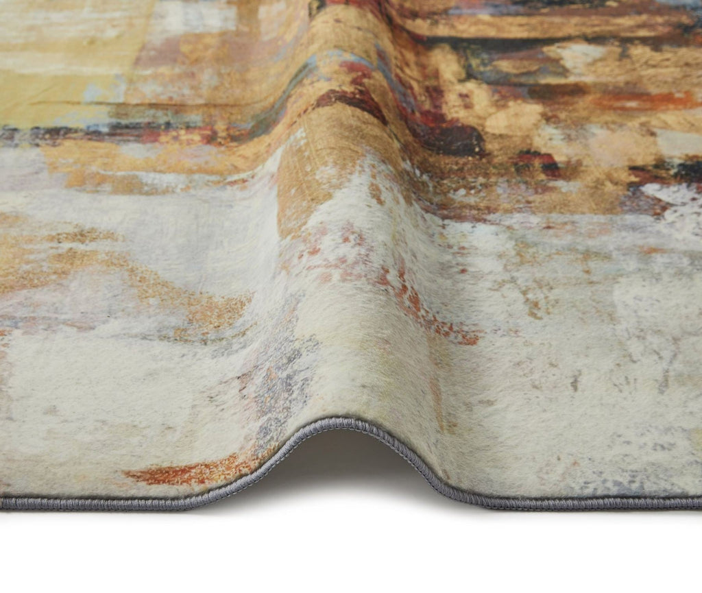 Lux Washable Abstract Beige Multi Rug