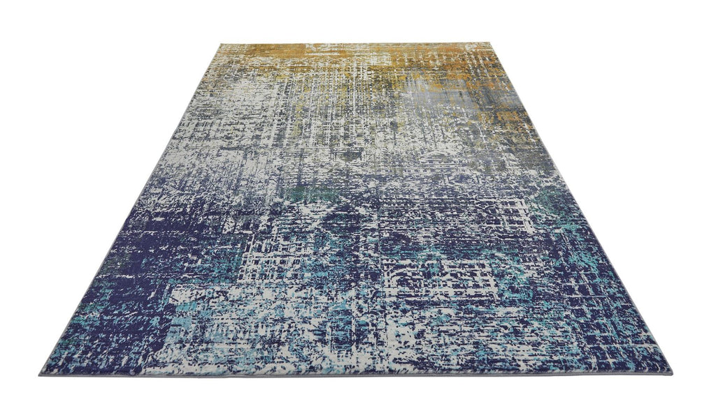 Lux Washable Abstract Blue Copper Rug
