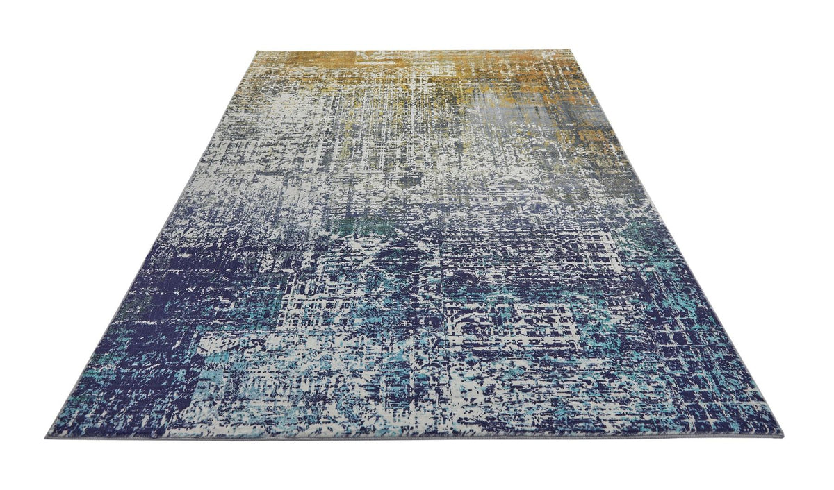 Lux Washable Abstract Blue Copper Rug