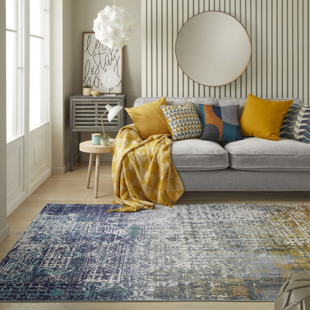 Lux Washable Abstract Blue Copper Rug