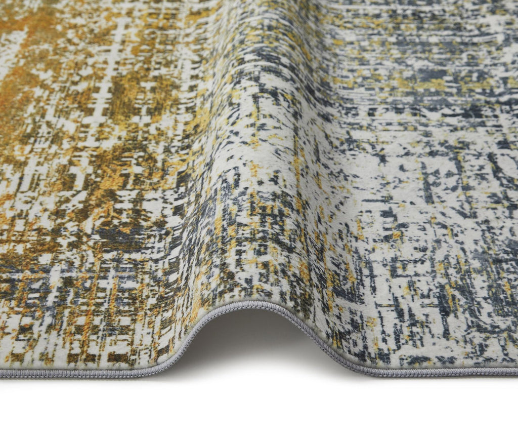 Lux Washable Abstract Blue Copper Rug