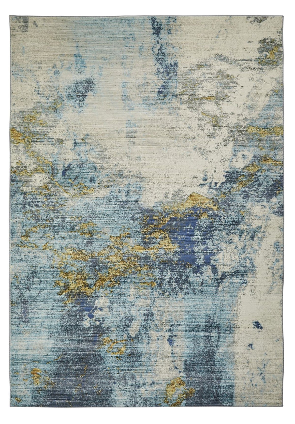 Lux Washable Abstract Blue Gold Rug