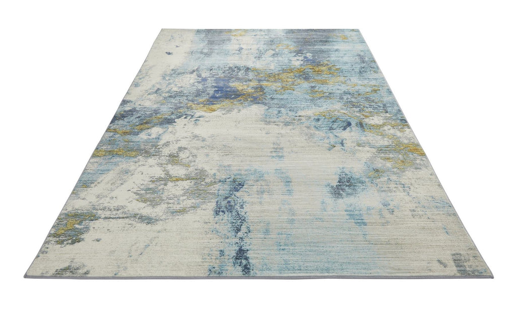 Lux Washable Abstract Blue Gold Rug