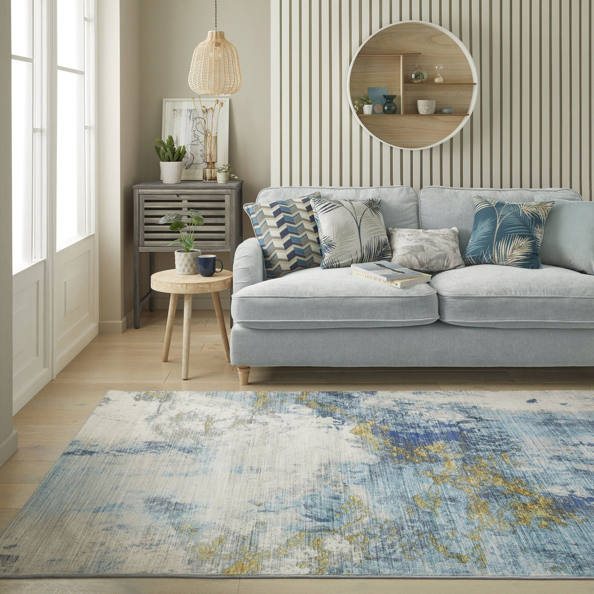 Lux Washable Abstract Blue Gold Rug