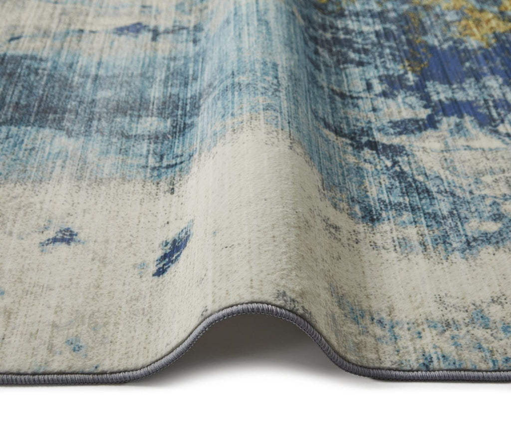 Lux Washable Abstract Blue Gold Rug