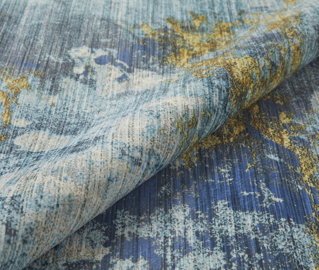 Lux Washable Abstract Blue Gold Rug