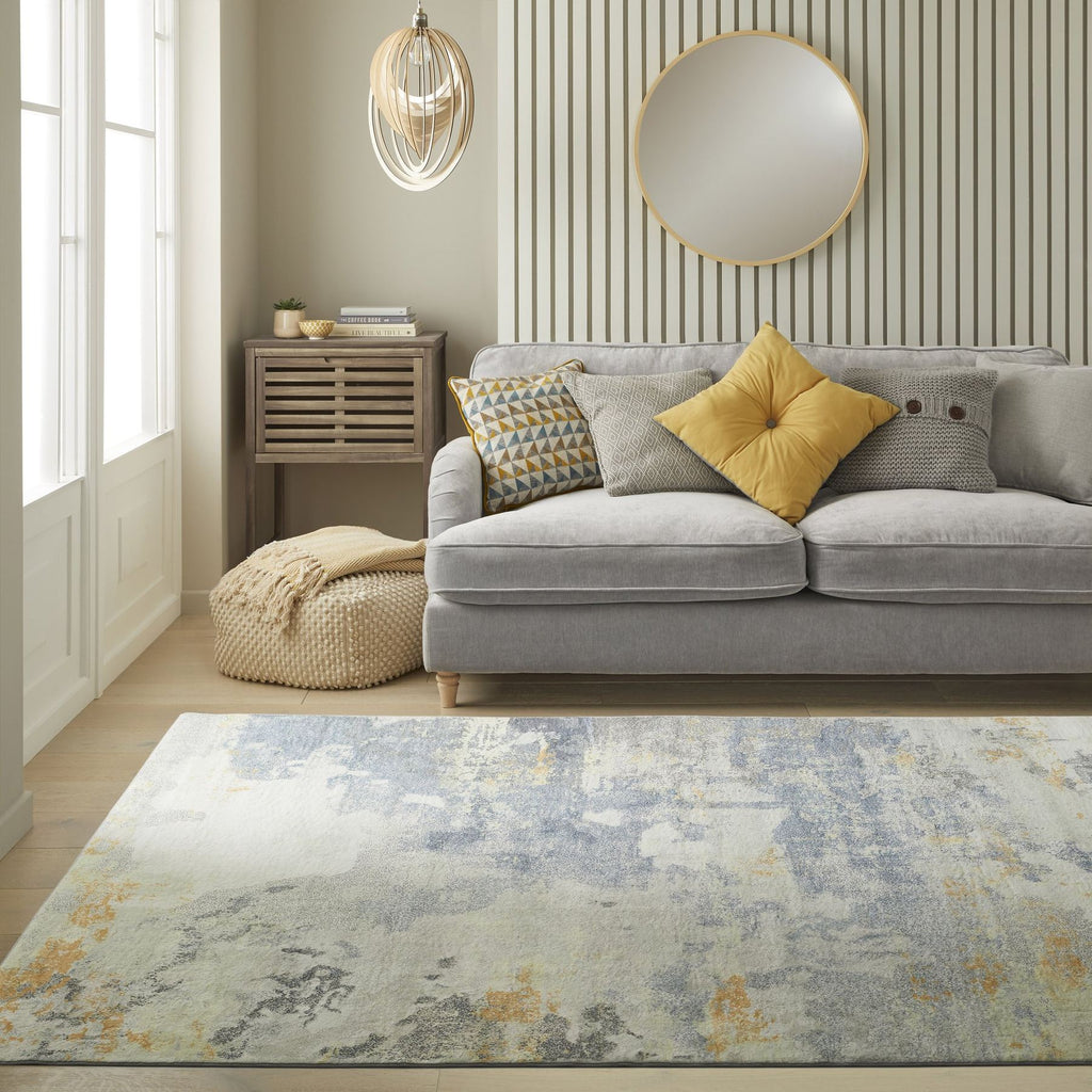 Lux Washable Abstract Grey Yellow Rug