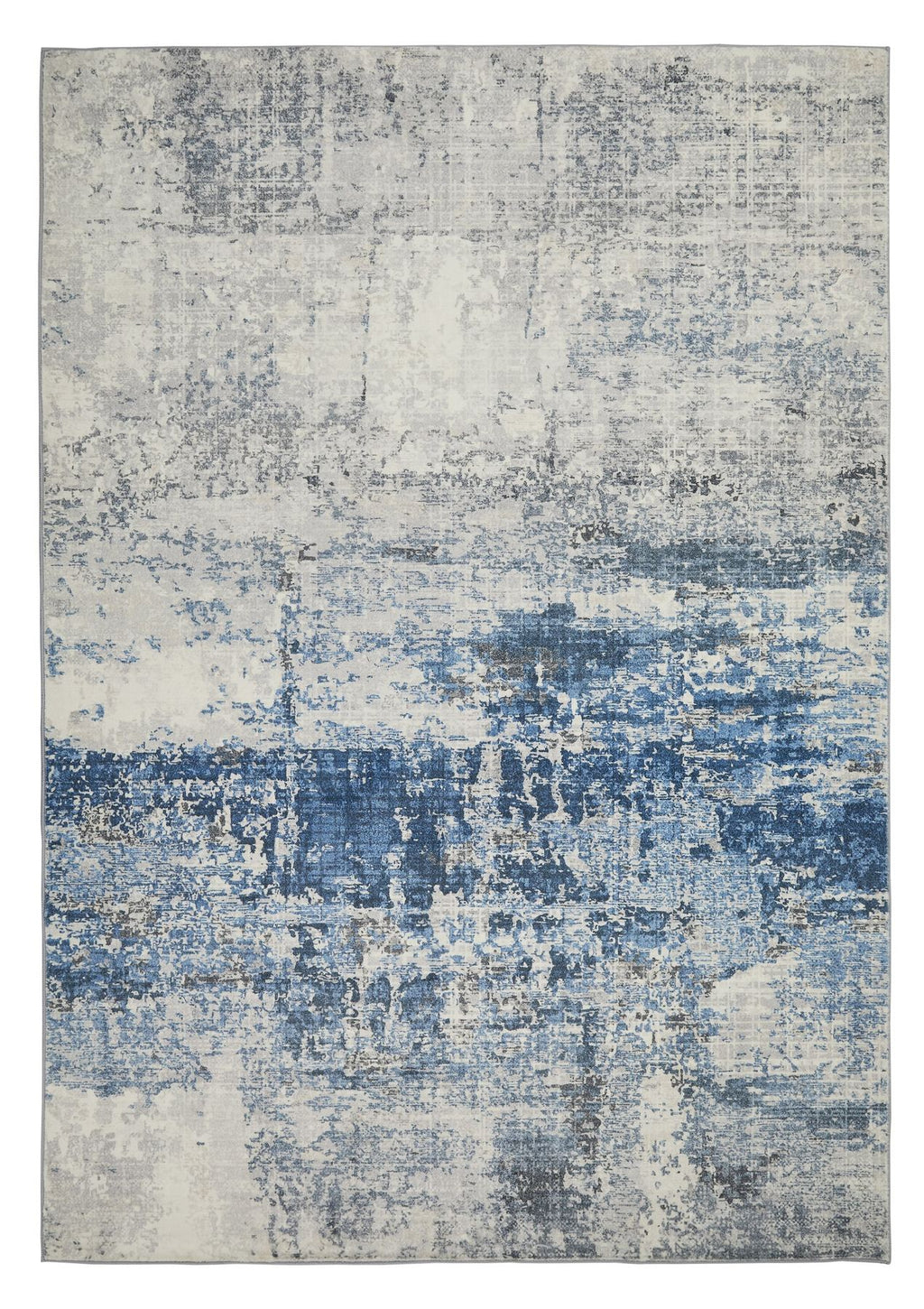 Lux Washable Abstract Ivory Blue Rug