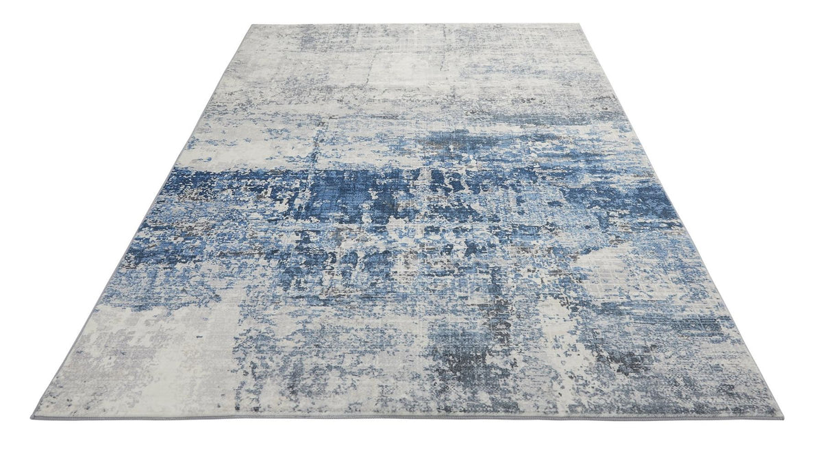 Lux Washable Abstract Ivory Blue Rug