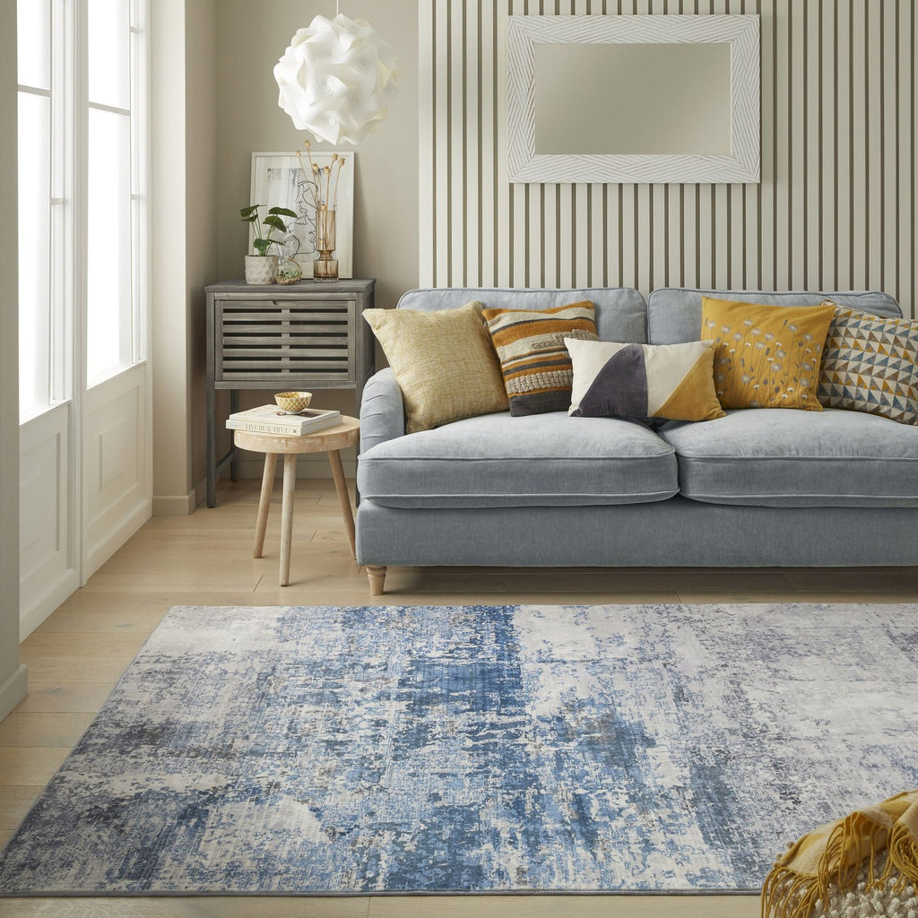 Lux Washable Abstract Ivory Blue Rug