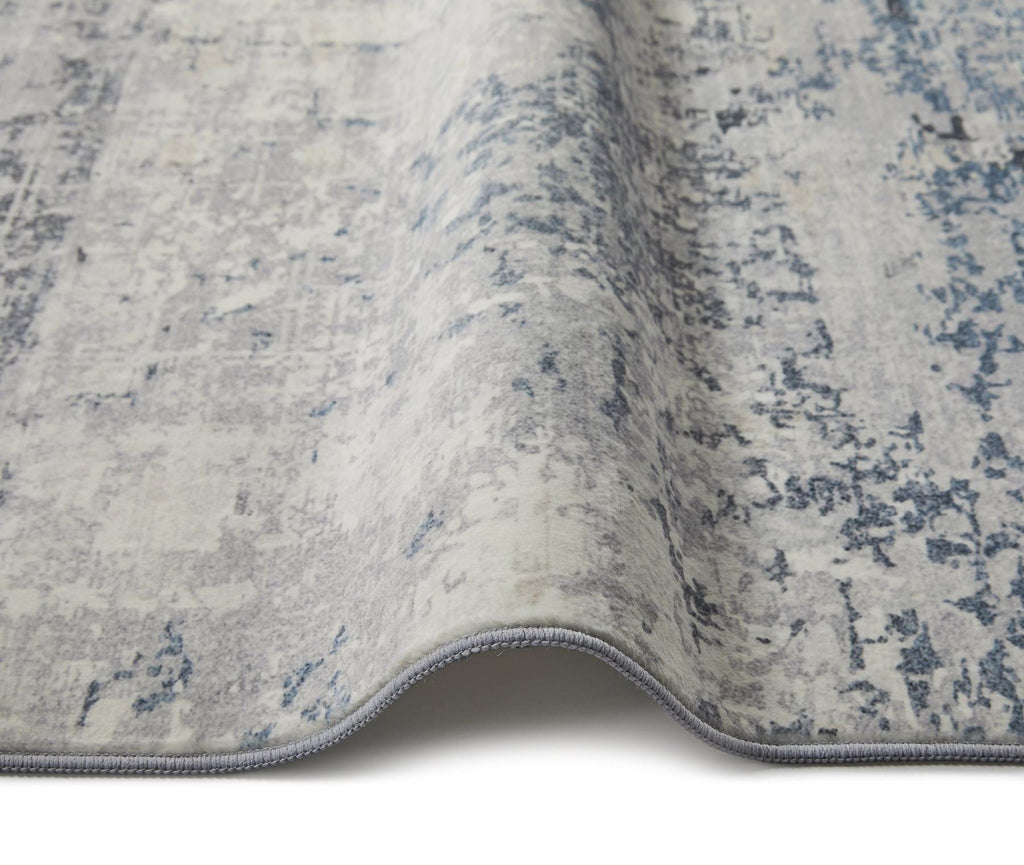 Lux Washable Abstract Ivory Blue Rug