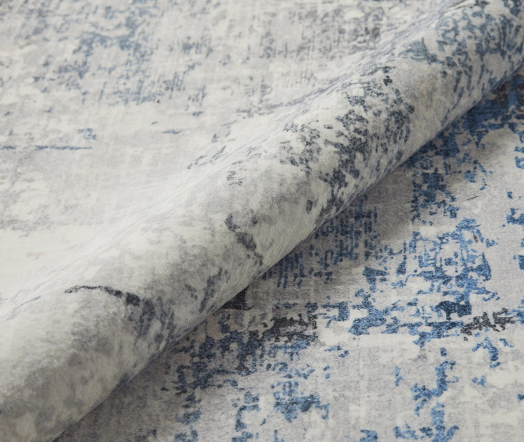 Lux Washable Abstract Ivory Blue Rug