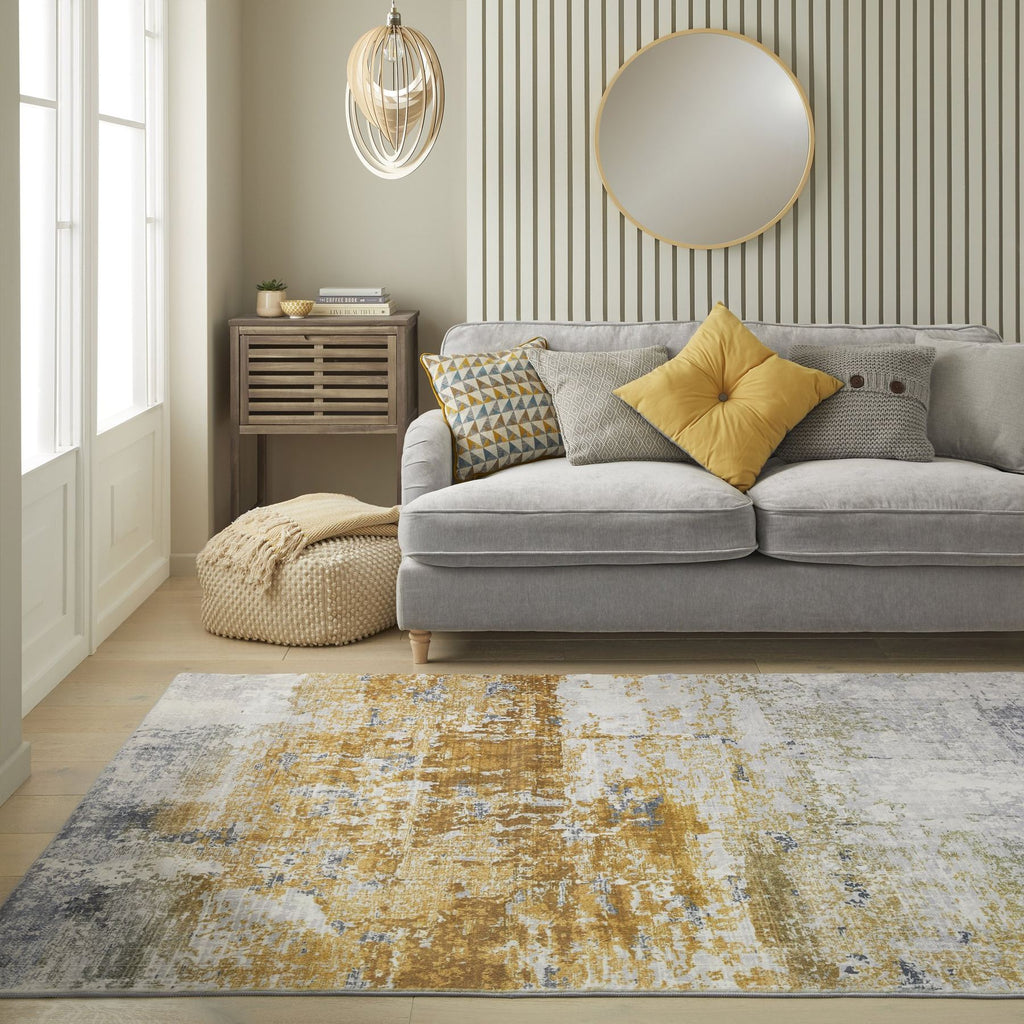 Lux Washable Abstract Ivory Gold Rug