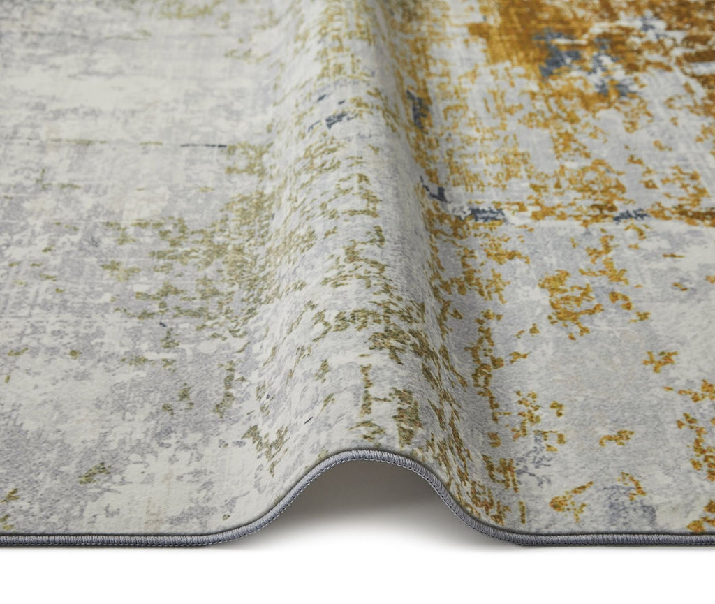 Lux Washable Abstract Ivory Gold Rug