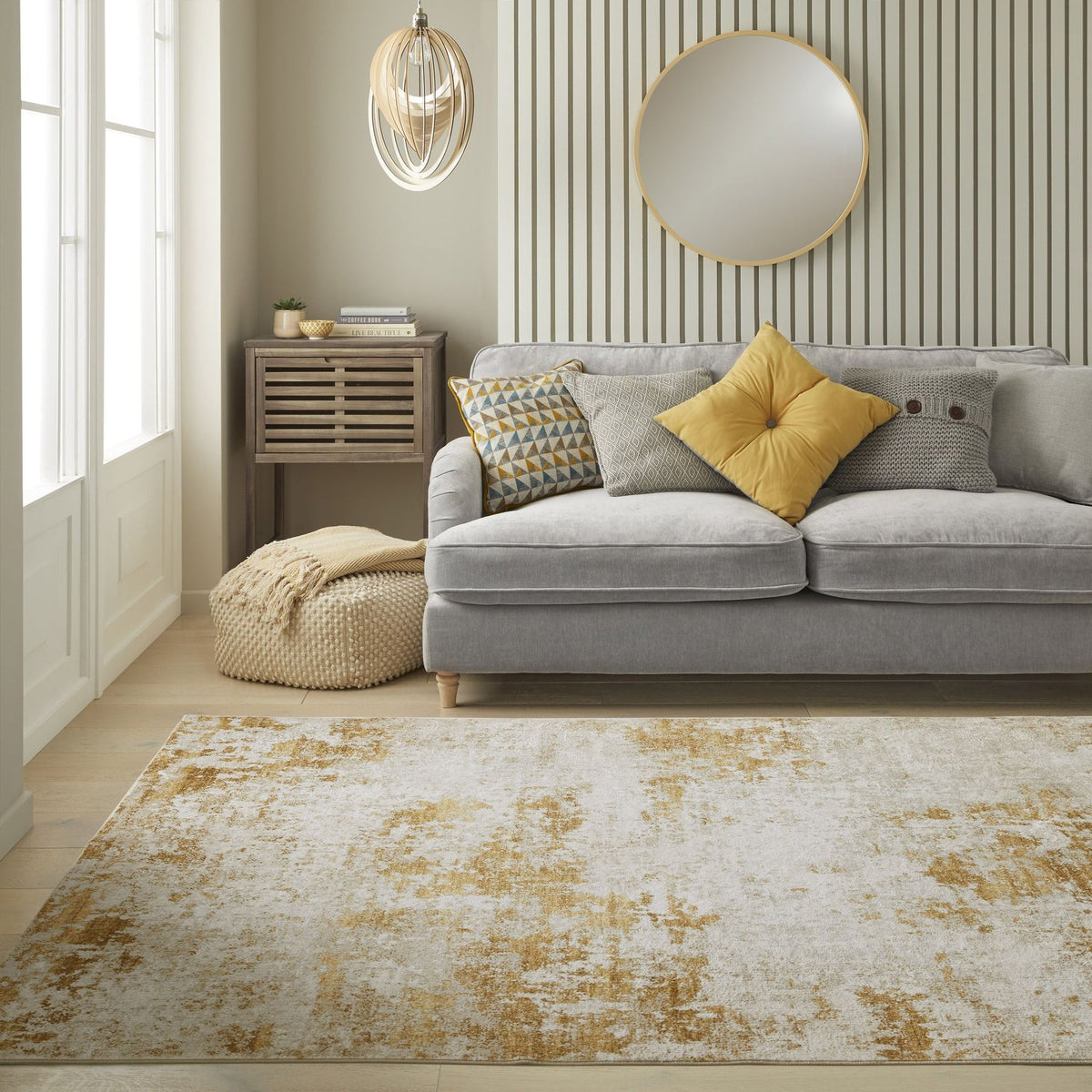Lux Washable Abstract Light Gold Rug
