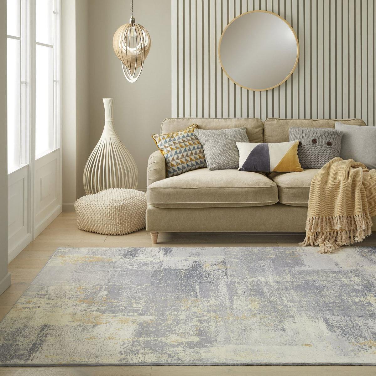 Lux Washable Abstract Light Grey Rug
