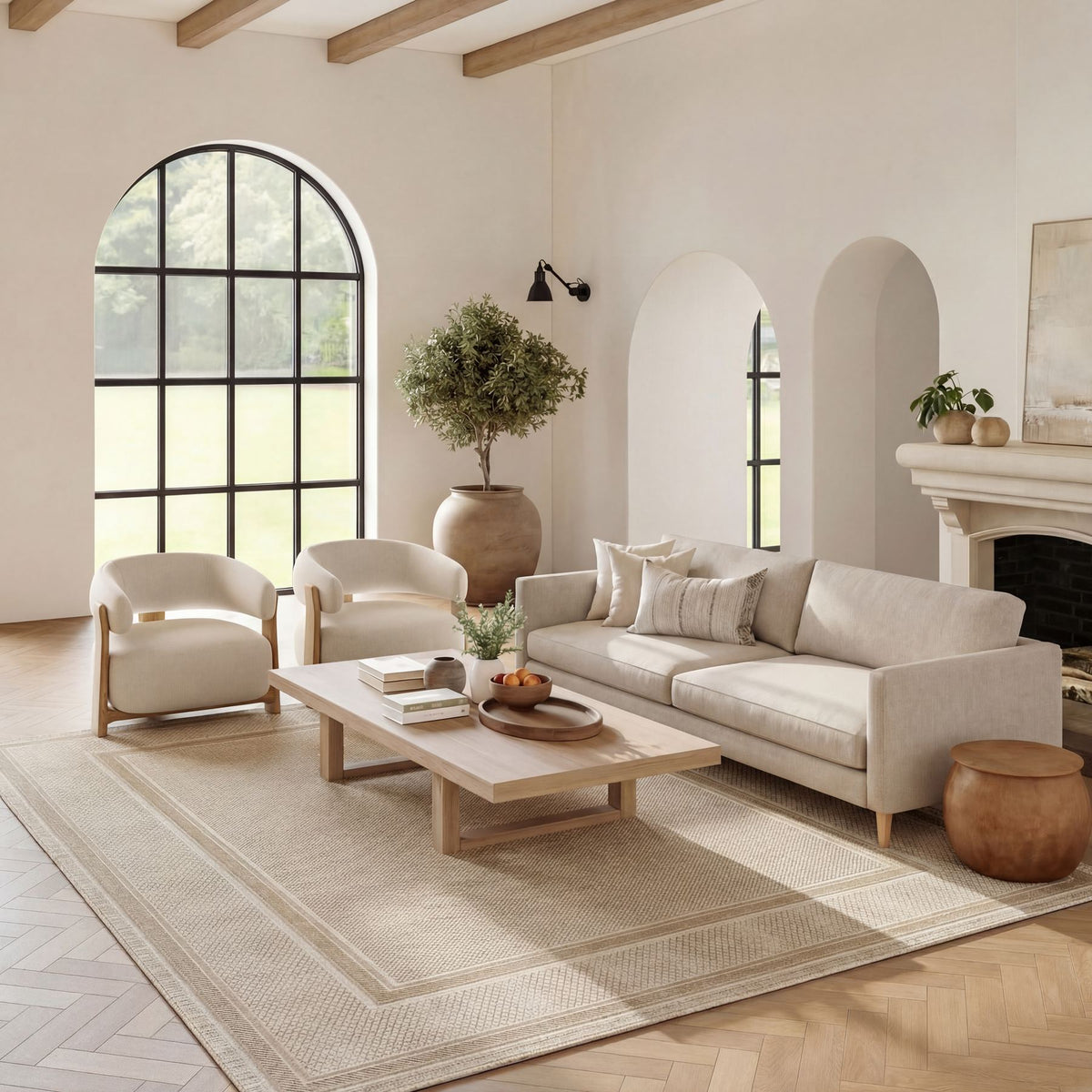 Olivia Border Cream Beige Rug