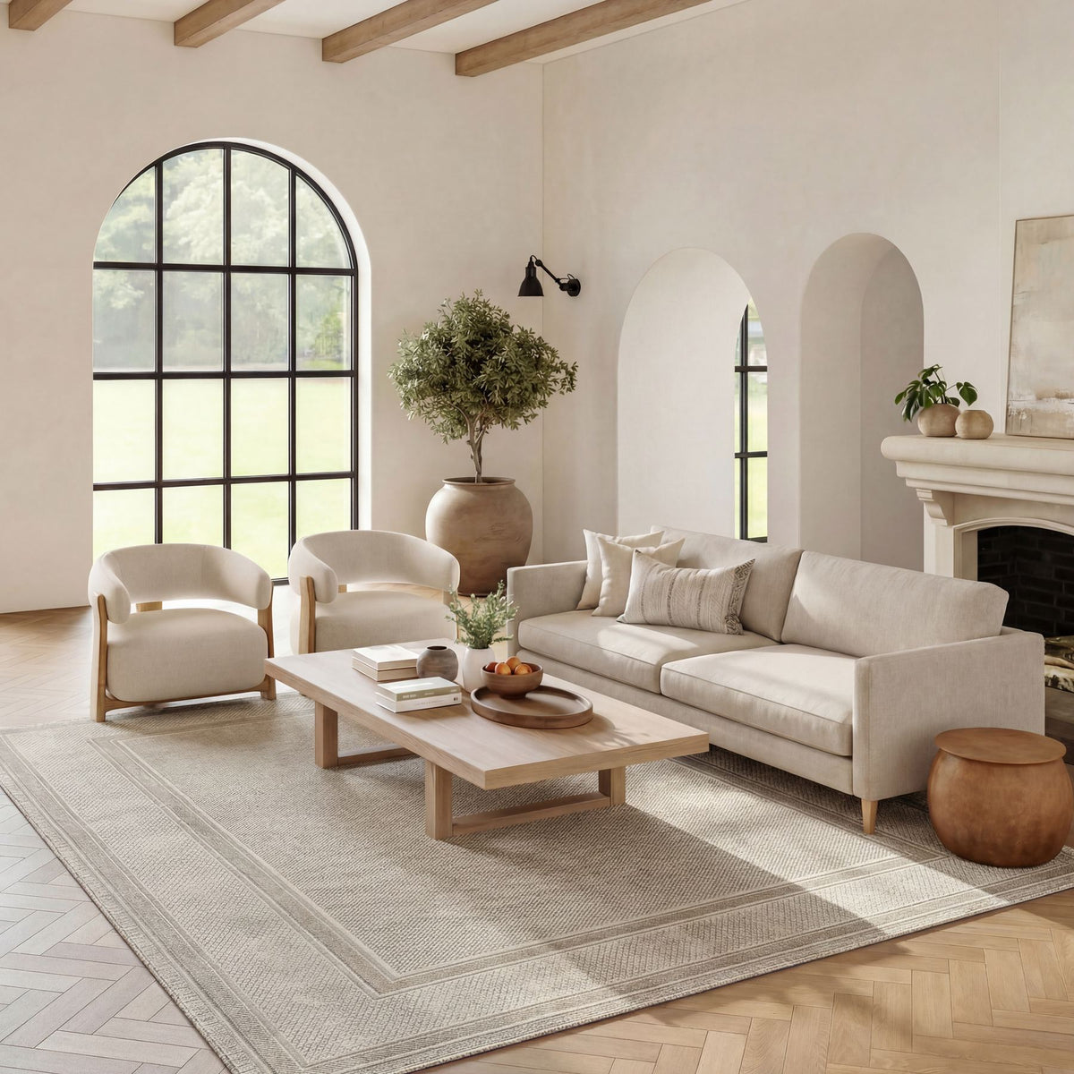 Olivia Border Grey Beige Rug