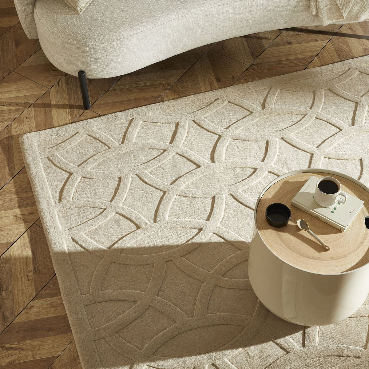 Priory Circles Beige Wool Rug