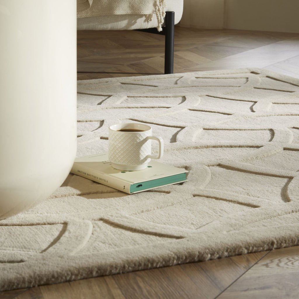Priory Circles Beige Wool Rug