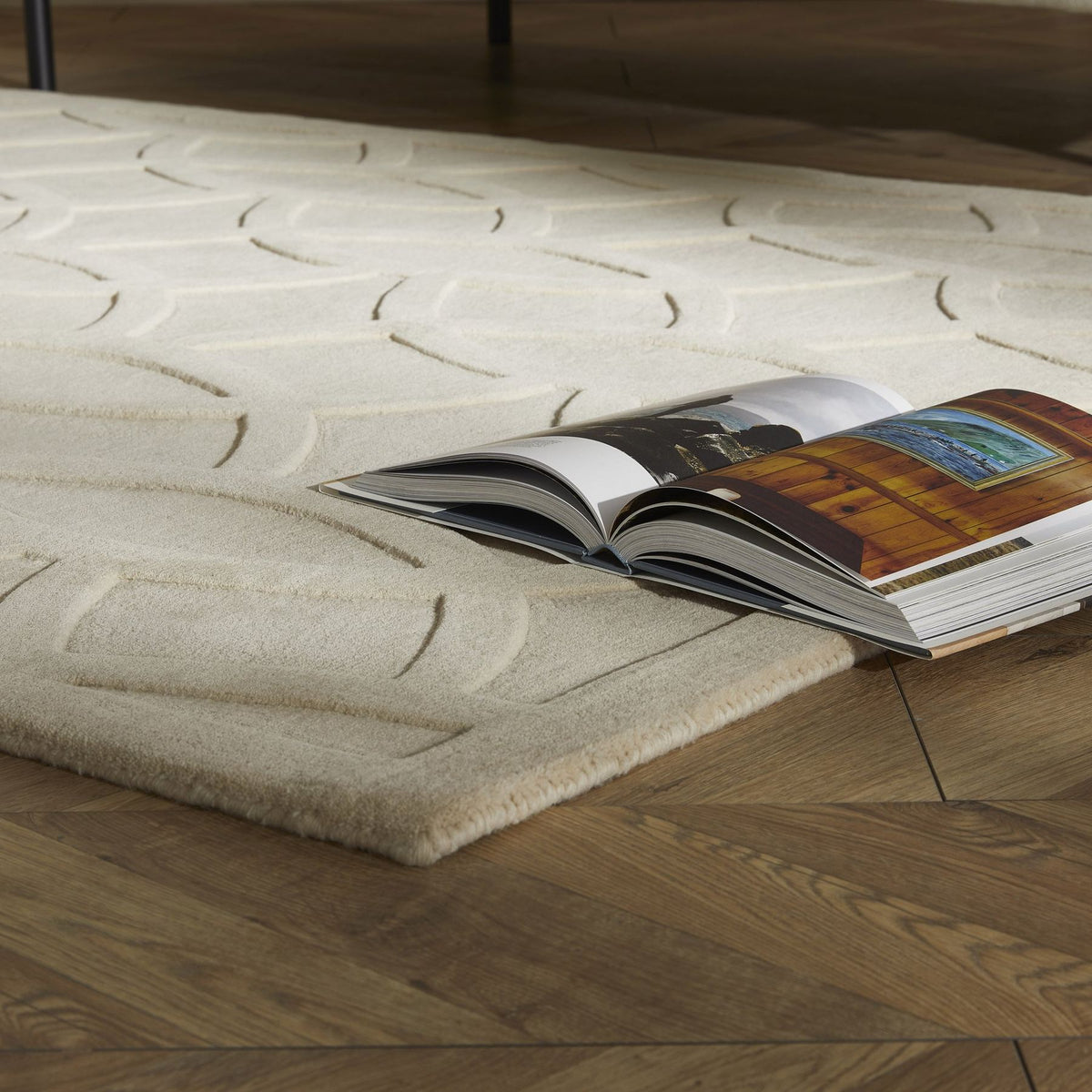 Priory Circles Beige Wool Rug