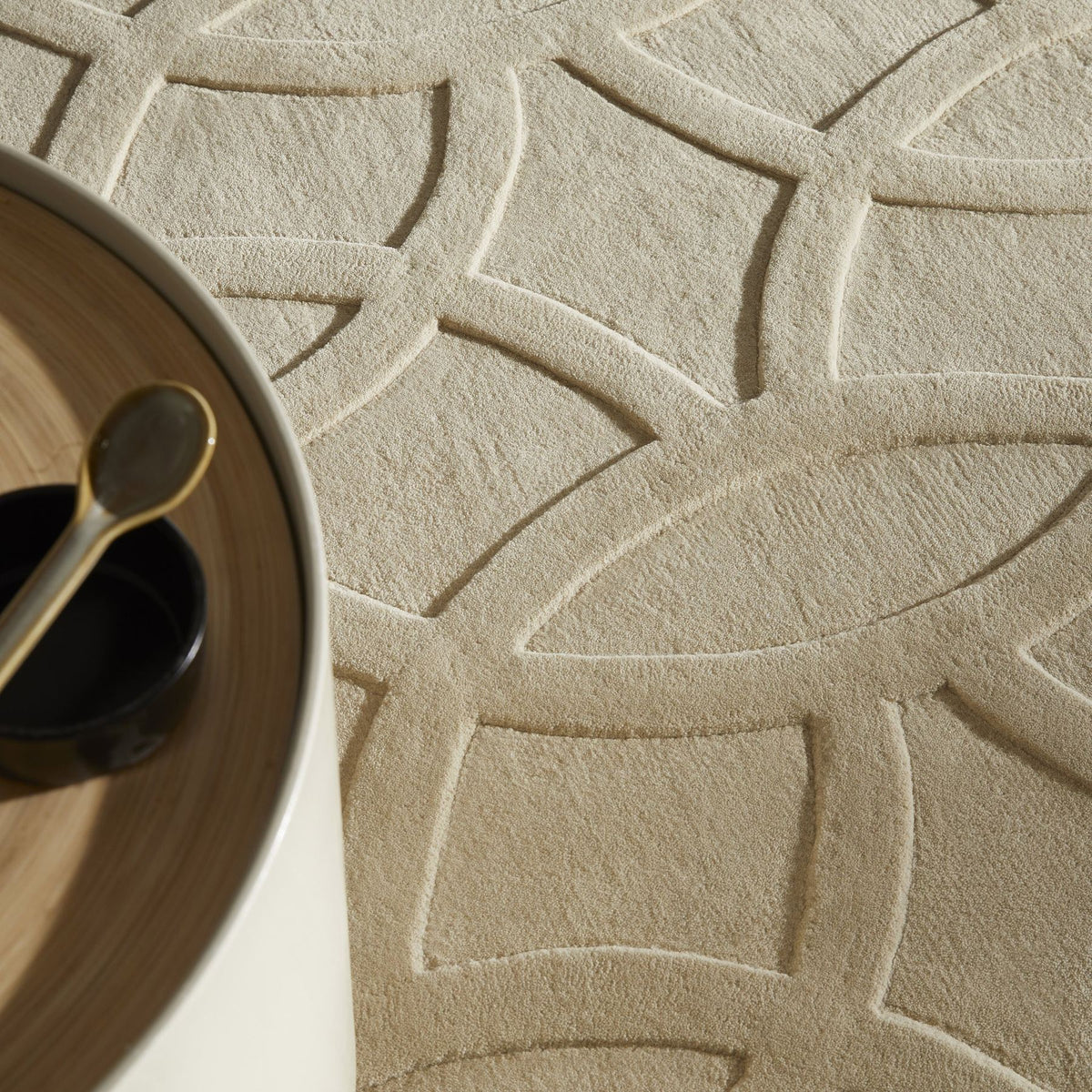 Priory Circles Beige Wool Rug