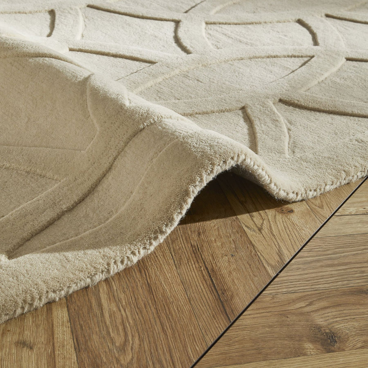 Priory Circles Beige Wool Rug