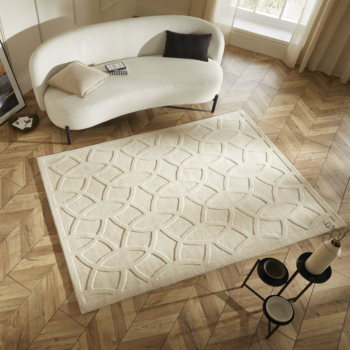 Priory Circles Ivory Wool Rug