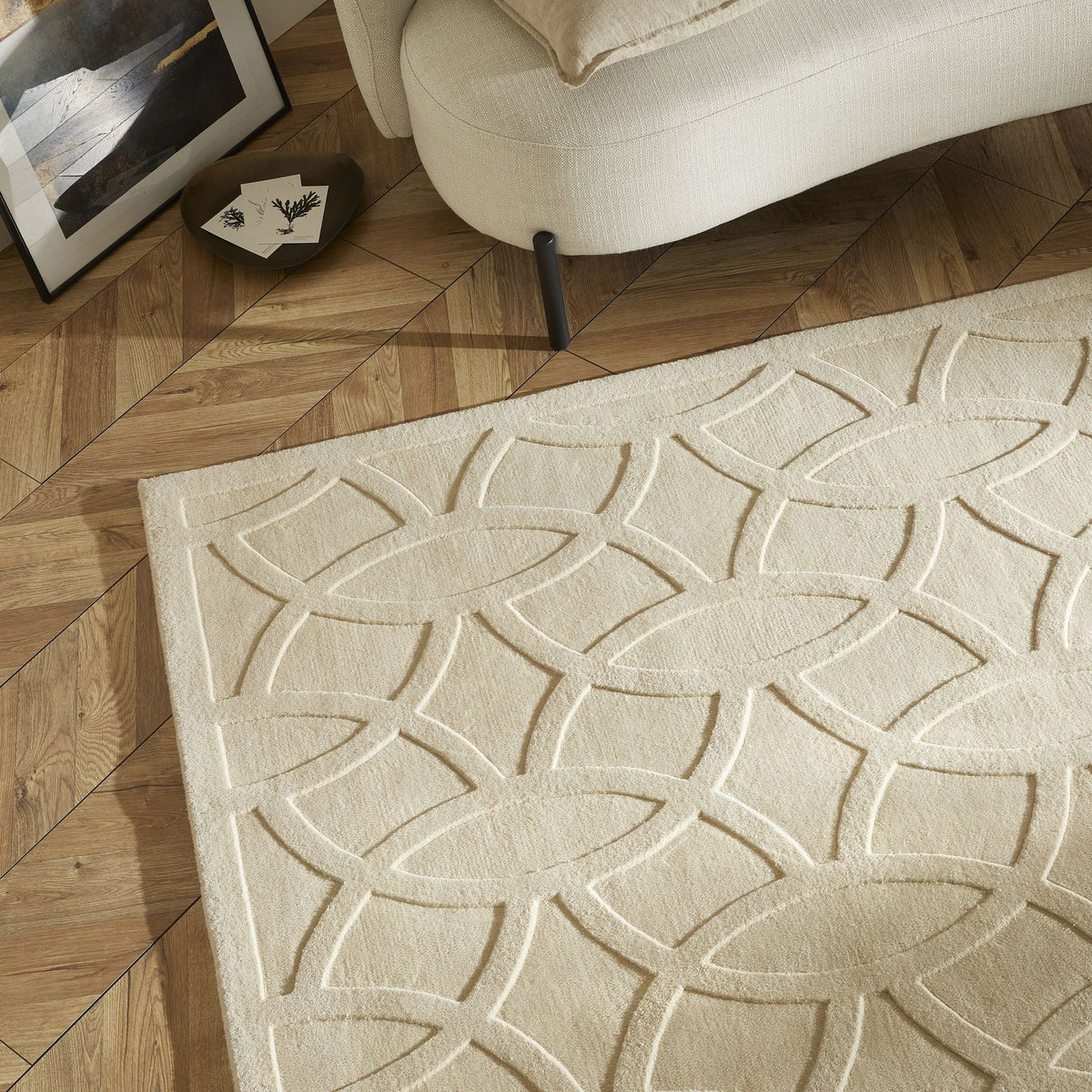 Priory Circles Ivory Wool Rug