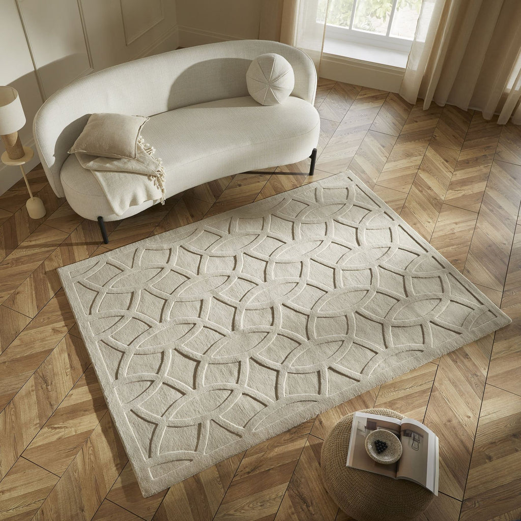 Priory Circles Taupe Wool Rug