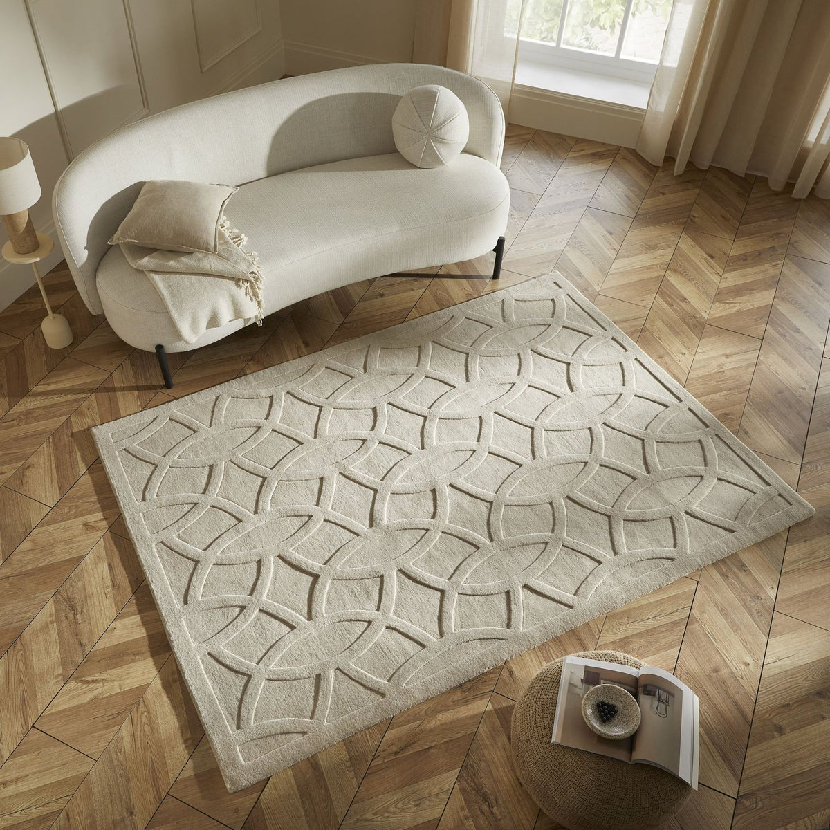Priory Circles Taupe Wool Rug