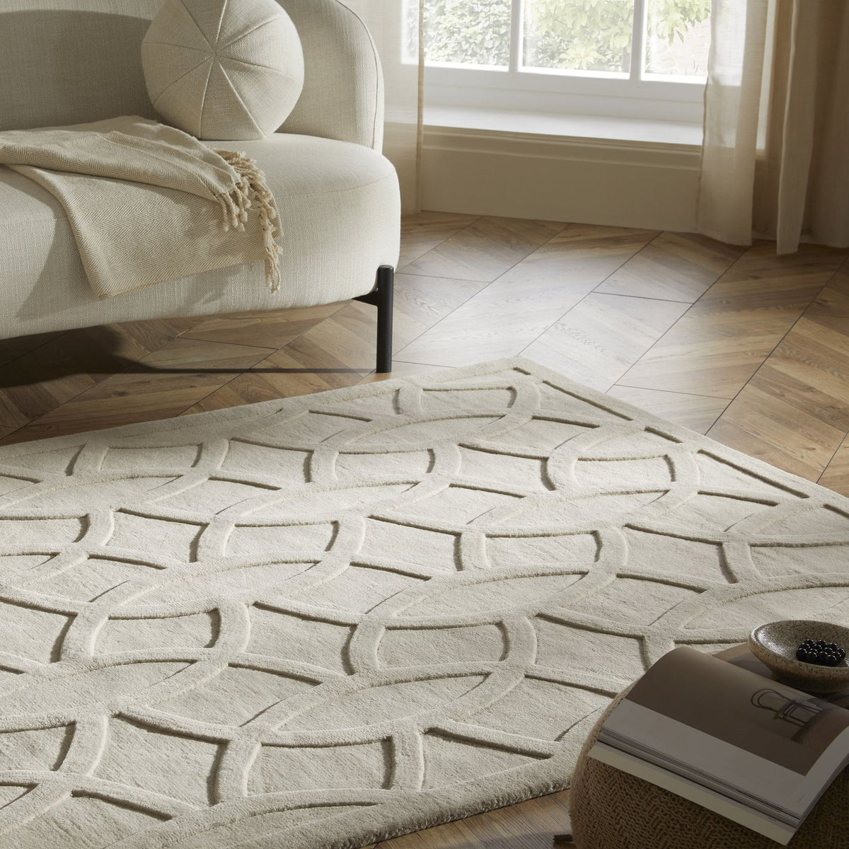 Priory Circles Taupe Wool Rug