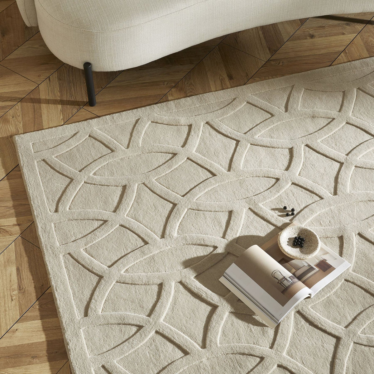 Priory Circles Taupe Wool Rug
