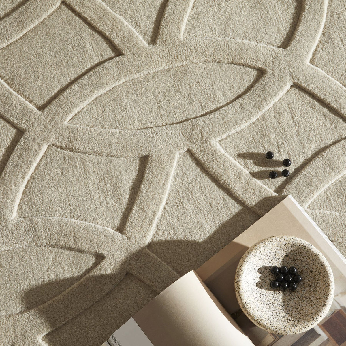 Priory Circles Taupe Wool Rug