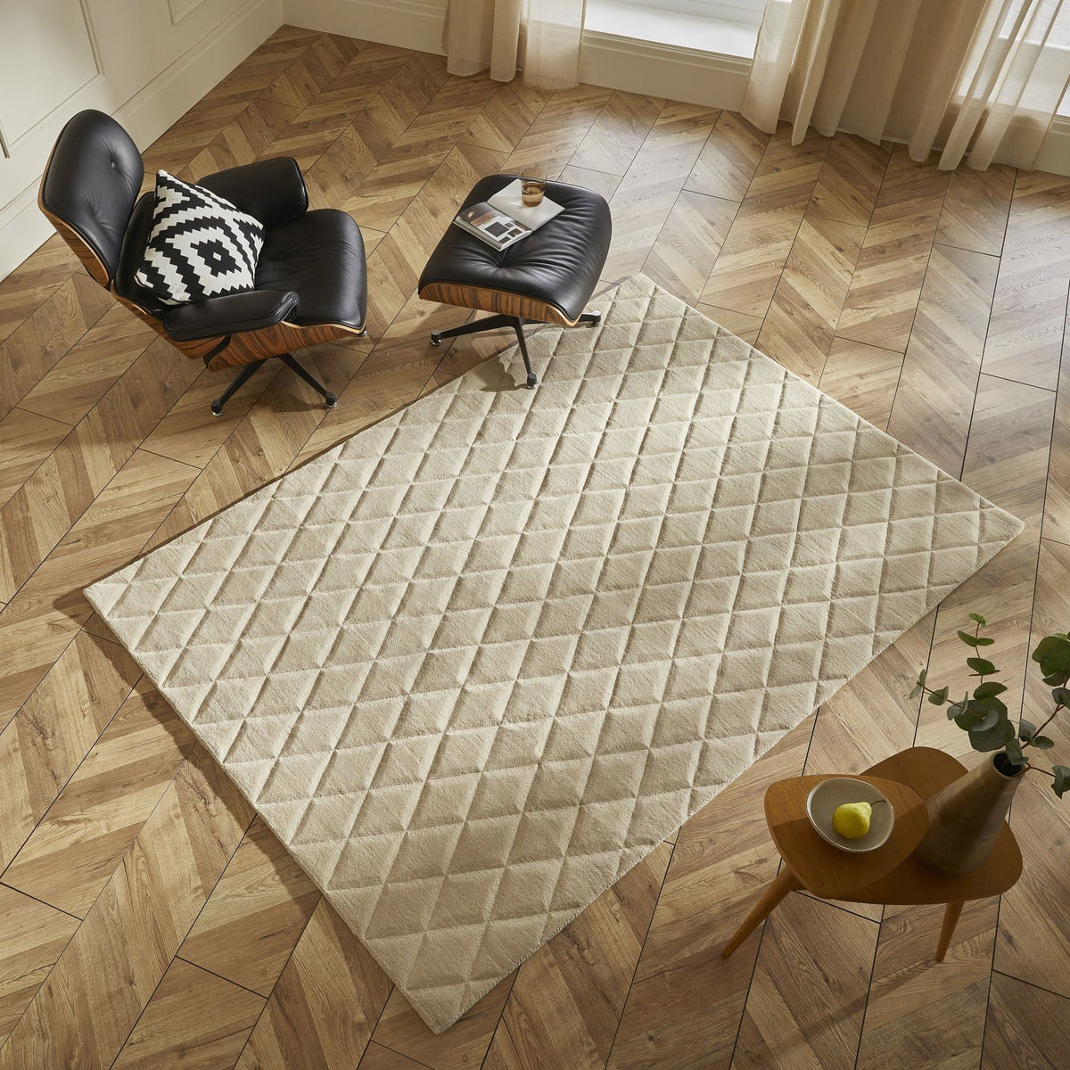 Priory Diamonds Beige Wool Rug