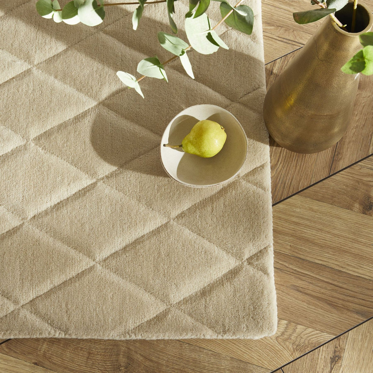 Priory Diamonds Beige Wool Rug