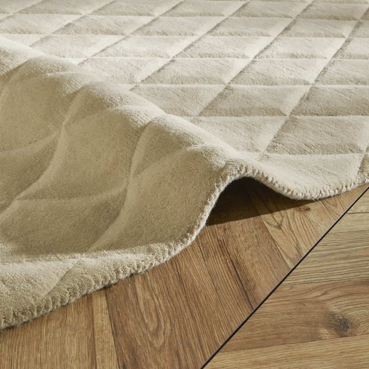 Priory Diamonds Beige Wool Rug