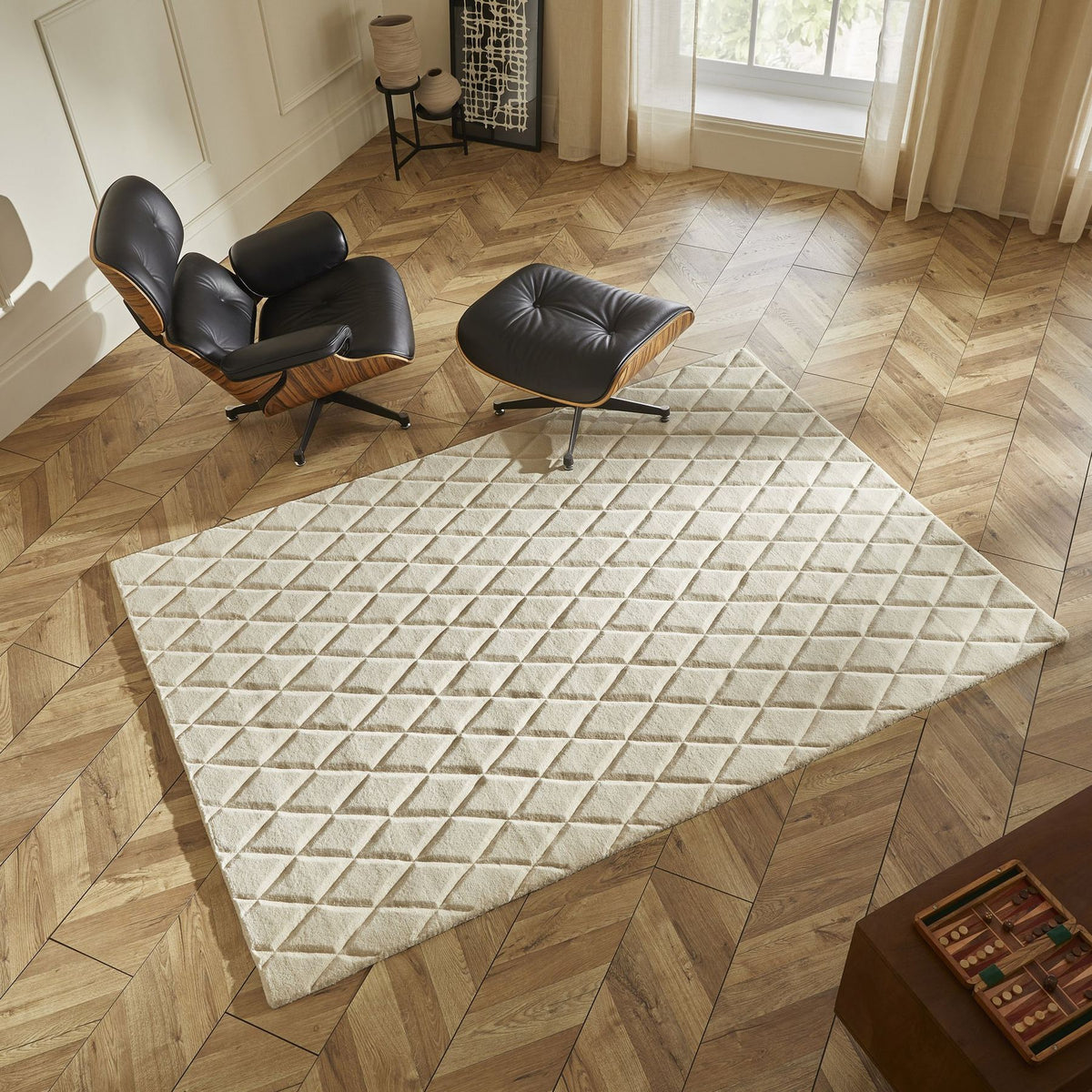 Priory Diamonds Ivory Wool Rug