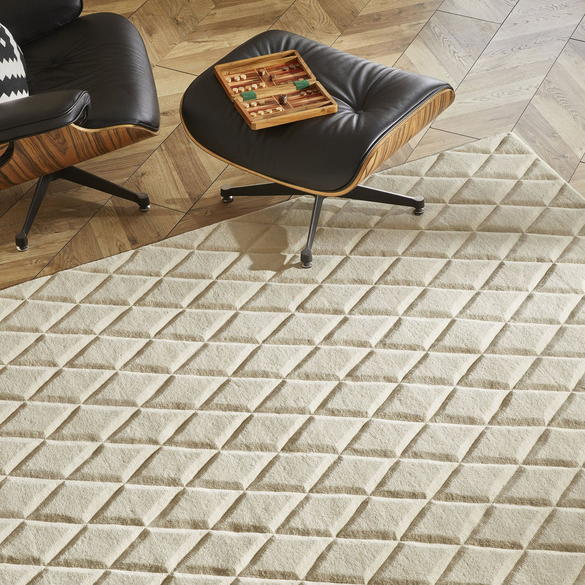 Priory Diamonds Ivory Wool Rug