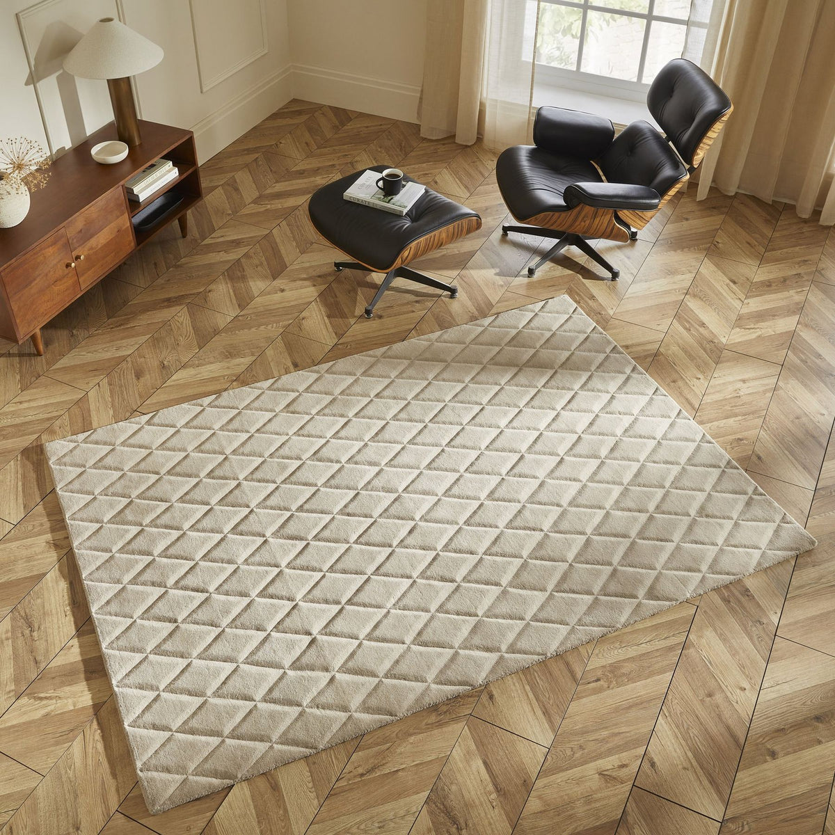 Priory Diamonds Taupe Wool Rug